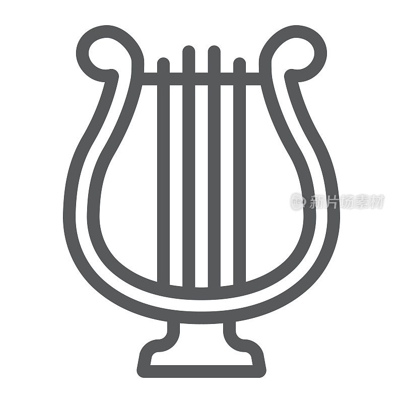 竖琴线图标，圣帕特里克节和音乐，竖琴符号，矢量图形，白色背景上的线性模式，eps 10。